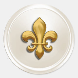 Ivory and Gold Fleur de Lis Envelope Seal Ronde Sticker
