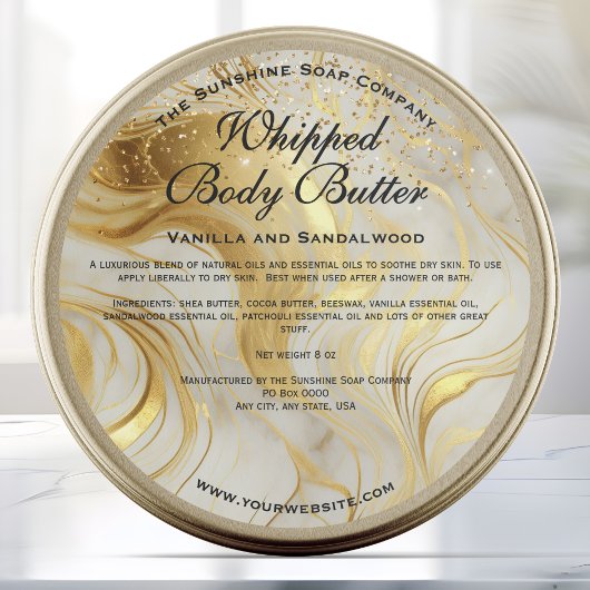 Ivory and Gold Glitter Body Butter Jar Label