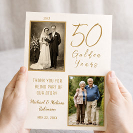 Ivory and Gold Golden Anniversary Thank You Card Bedankkaart