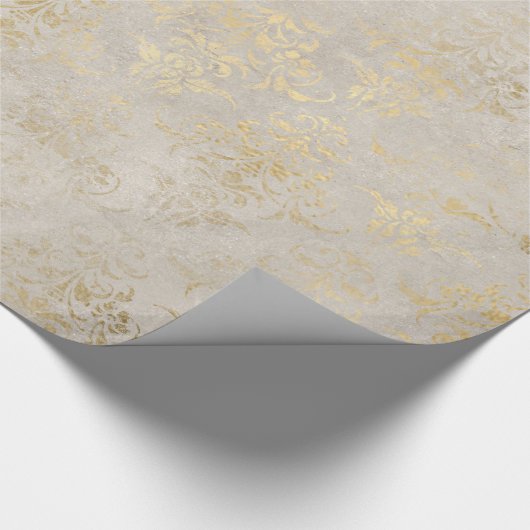 Ivory and Gold Grunge Damask Cadeaupapier (Hoek)