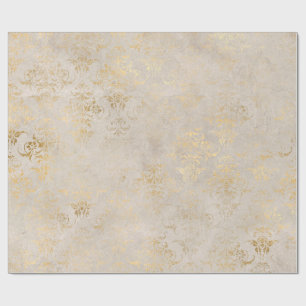 Ivory and Gold Grunge  Damask Cadeaupapier