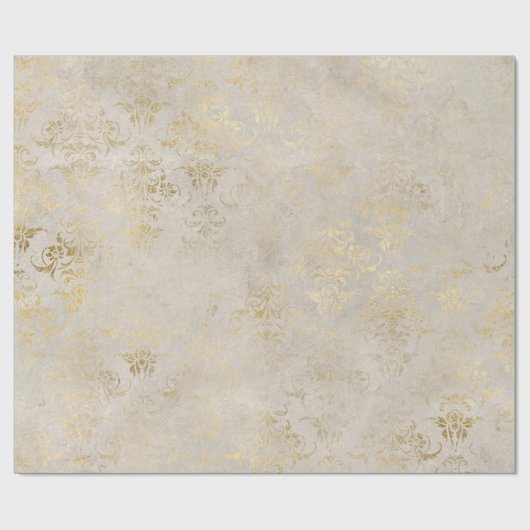 Ivory and Gold Grunge  Damask Cadeaupapier (Vlak)