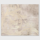 Ivory and Gold Grunge Damask-kalligrafie Cadeaupapier (Vlak)