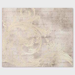 Ivory and Gold Grunge Damask-kalligrafie Cadeaupapier