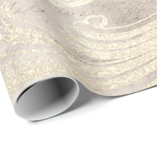 Ivory and Gold Grunge Damask-kalligrafie Cadeaupapier (Rol Hoek)