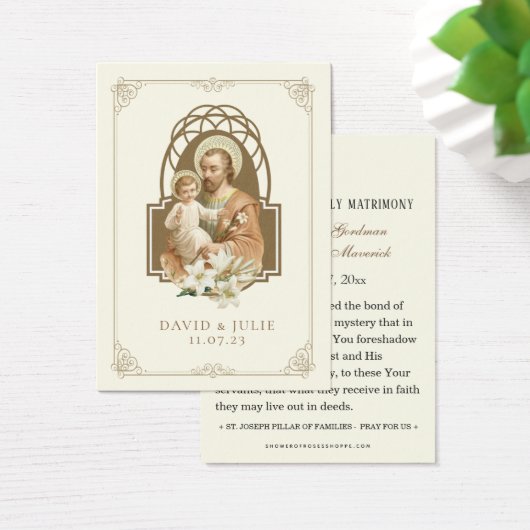 Ivory and Gold katholieke St. Joseph Wedding Praye Visitekaartje (Bureau)