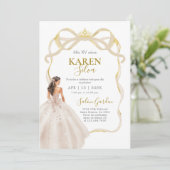 Ivory and Gold Quinceanera Invitation Kaart (Staand voorkant)
