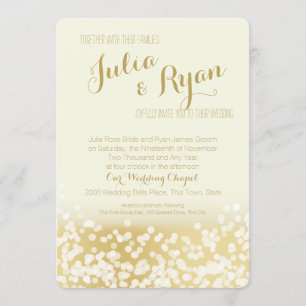 Ivory and Gold Sparkle Lights Wedding Kaart