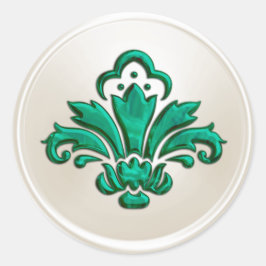 Ivory and Limoen Fleur de Lis Envelope Seal Ronde Sticker