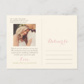 Ivory and Pink Floral Boho Wedding Foto Dank je Briefkaart (Achterkant)
