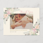 Ivory and Pink Floral Boho Wedding Foto Dank je Briefkaart (Voorkant)