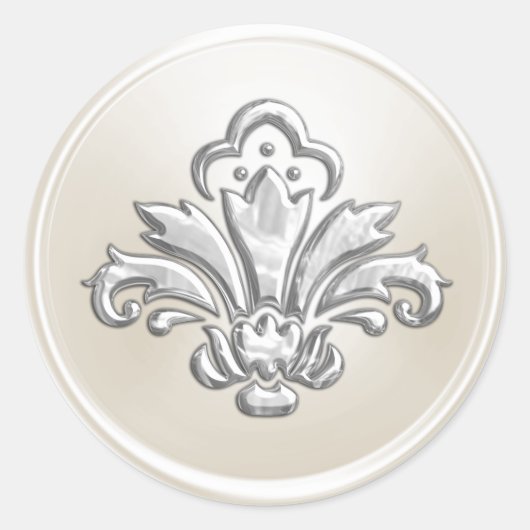 Ivory and Silver Fleur de Lis Envelope Seal Ronde Sticker (Voorkant)
