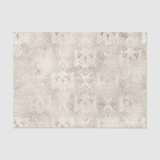 Ivory and White  Butterfly  Damask Tissuepapier (Voorkant)
