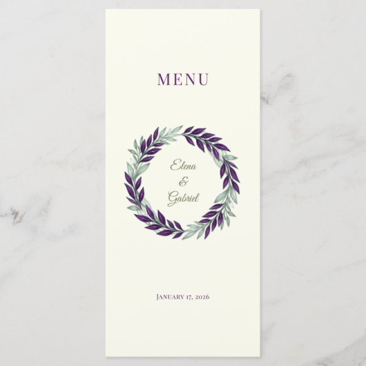 Ivory and Wreath / Boda Marfil y Corona Menu (Voorkant)