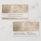 *~*  Ivory Antiek Aged Iridescent Damask Visitekaartje (Voorkant / Achterkant)