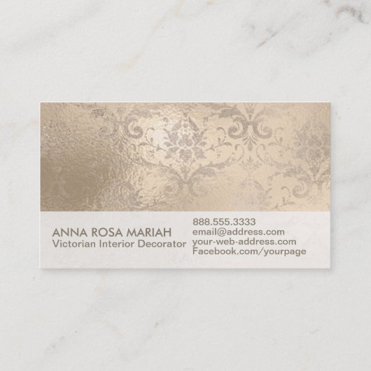 *~* Ivory Antiek Aged Iridescent Damask Visitekaartje (Achterkant)