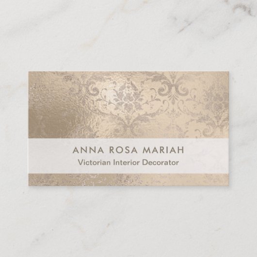 *~*  Ivory Antiek Aged Iridescent Damask Visitekaartje (Voorkant)