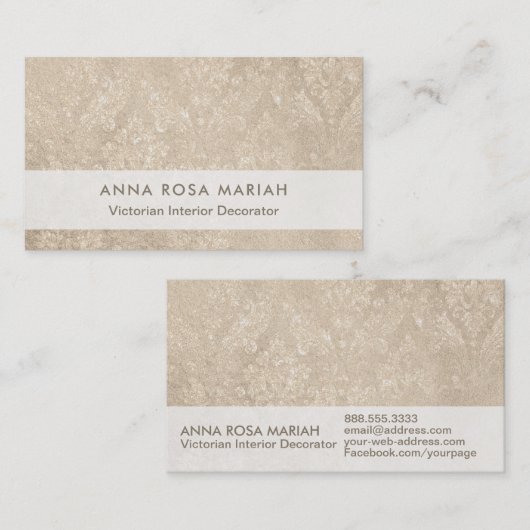 *~* Ivory  Antiek-Aged Iridescent Damask Visitekaartje (Voorkant / Achterkant)