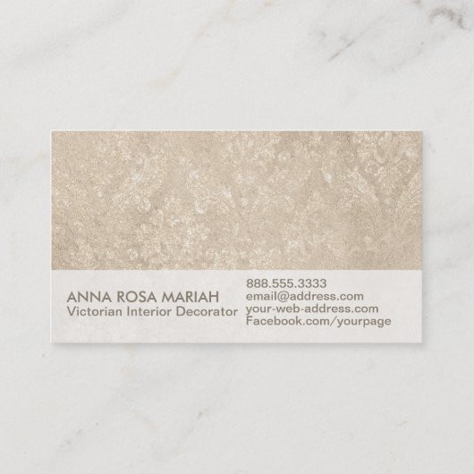 *~* Ivory  Antiek-Aged Iridescent Damask Visitekaartje (Achterkant)