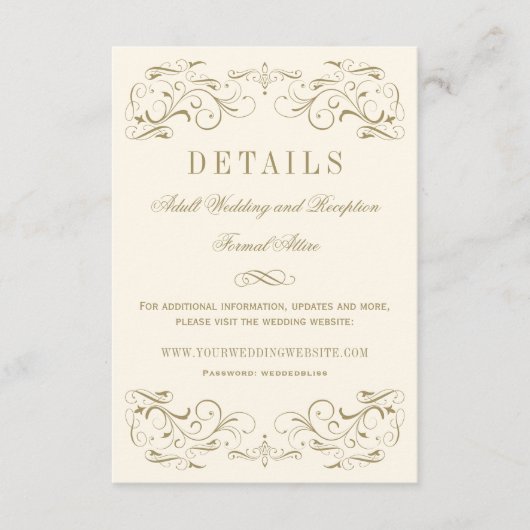 Ivory Antiek Vlaams bruiloft - Gegevens Informatiekaartje (Voorkant)