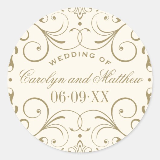  Ivory Antiek Vlaams huwelijksmonogram Ronde Sticker (Voorkant)