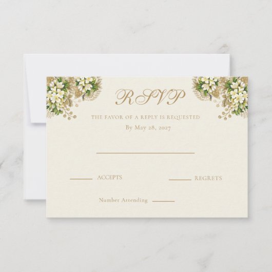 Ivory & Antique Gouden Bruiloft Reactie RSVP Kaartje (Voorkant)