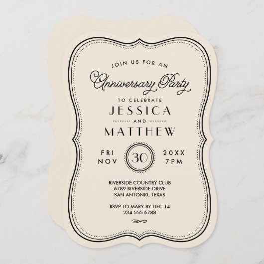 Ivory Art Deco Jubileum Kaart (Voorkant / Achterkant)