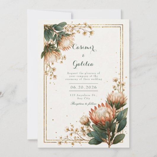 Ivory Astrantia Gold Foil Wedding Kaart (Voorkant)