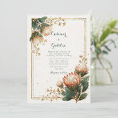 Ivory Astrantia Gold Foil Wedding Kaart (Staand voorkant)