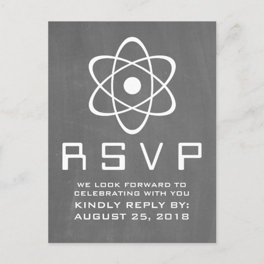 Ivory Atomic Chalkboard RSVP Briefkaart (Voorkant)