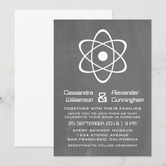 Ivory Atomic Chalkboard Wedding Invite Kaart (Voorkant / Achterkant)