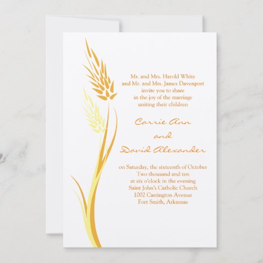 Ivory Autumn Wheat Wedding Invitation Kaart (Voorkant)