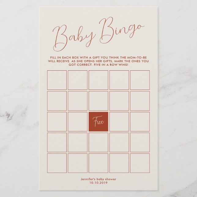 ivory Baby Shower Bingo Game (Voorkant)