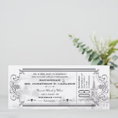 Ivory Background Black Font Chapel Ticket Weddensc Kaart (Staand voorkant)