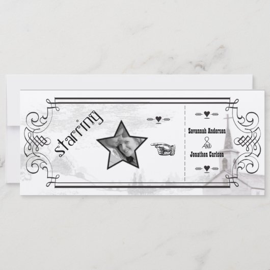 Ivory Background Black Font Chapel Ticket Weddensc Kaart (Achterkant)