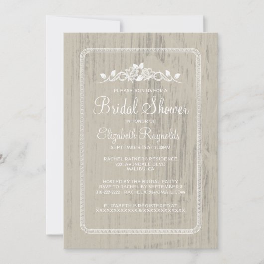 Ivory  Barn Wood Bridal Shower Invitations Kaart (Voorkant)