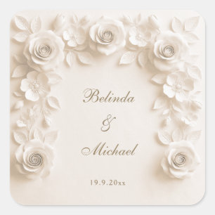 Ivory Barokke Rozen Frame Bruiloft Vierkante Sticker