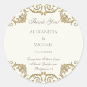 Ivory Baroque Christian Wedding Thank You  Ronde Sticker (Voorkant)