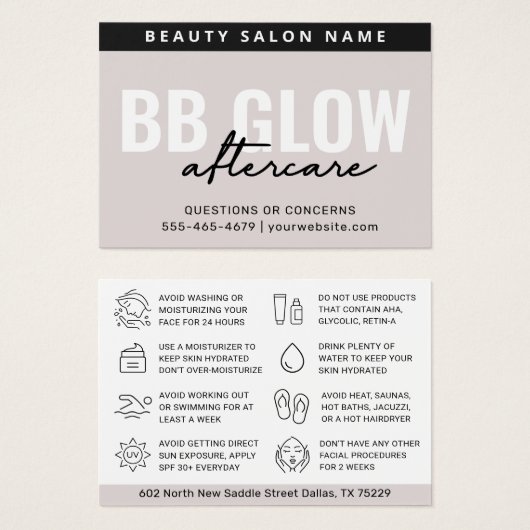 Ivory BB Glow Facial After Care Instruction Kaart (Voorkant /achterkant)