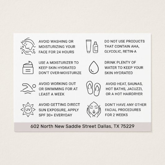 Ivory BB Glow Facial After Care Instruction Kaart (Achterkant)