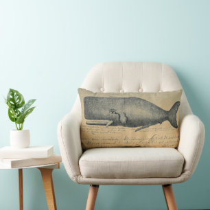 Ivory  Beach Whale Lumbar Throw Kussen