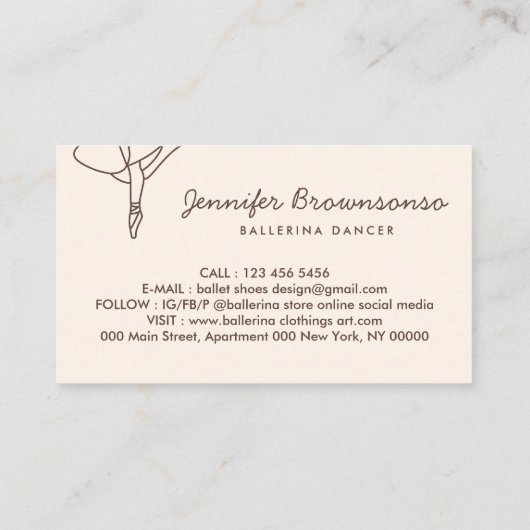 Ivory Beige Blush Dance School Ballet Visitekaartje (Achterkant)