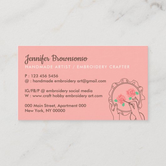 Ivory Beige Blush Handmade Hobby Craft Embroidery Visitekaartje (Achterkant)