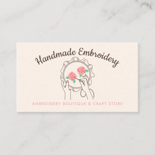 Ivory Beige Blush Handmade Hobby Craft Embroidery Visitekaartje (Voorkant)