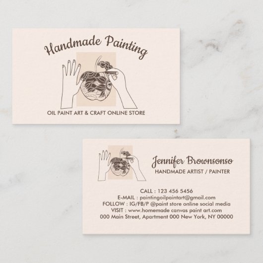 Ivory Beige Blush Handmade Hobby Painting Visitekaartje (Voorkant / Achterkant)