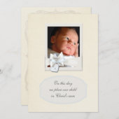 Ivory Beige Boy Foto Christening Kaart (Voorkant / Achterkant)