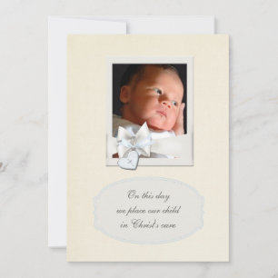 Ivory Beige Boy Foto Christening Kaart