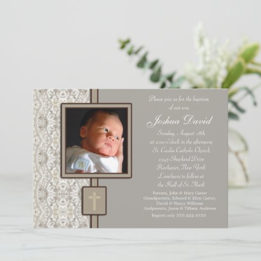 Ivory Beige Boy Fotodoop Kaart (Staand voorkant)