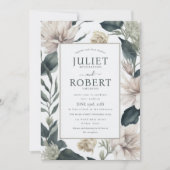 Ivory Beige Emerald Dahlia Flowers Leaves Wedding Kaart (Voorkant)