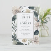 Ivory Beige Emerald Dahlia Flowers Leaves Wedding Kaart (Staand voorkant)